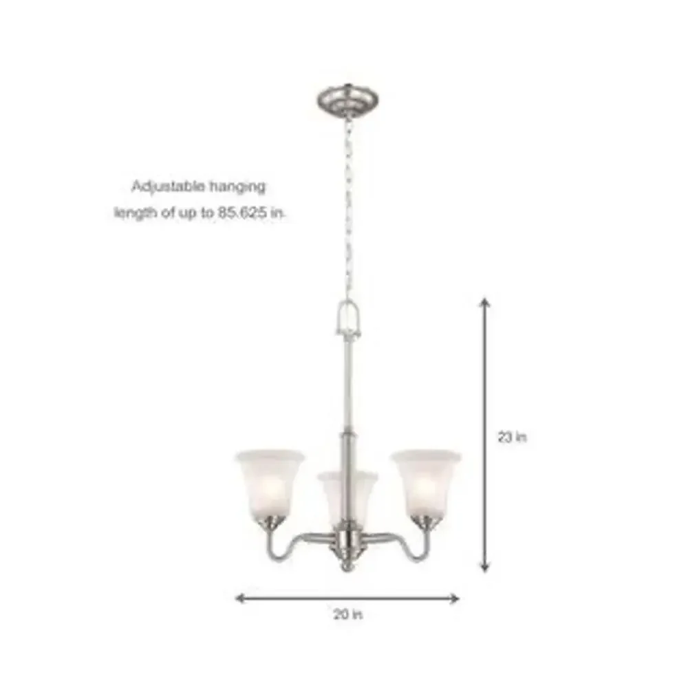 3-Light Brushed Nickel Chandelier with Frosted Glass Shades